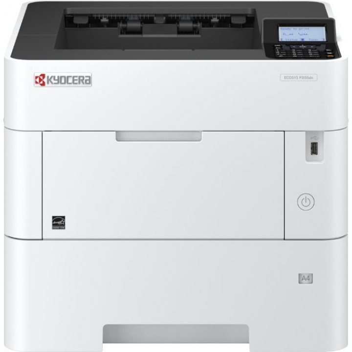 Принтер лазерный Kyocera P3155dn + картридж,  черно-белый, цвет белый